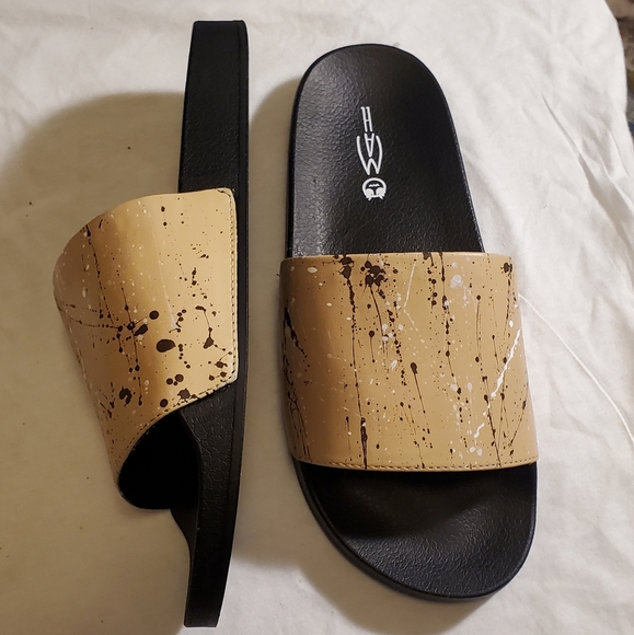 Mens Tan Faded Slides - Picture 2 of 4